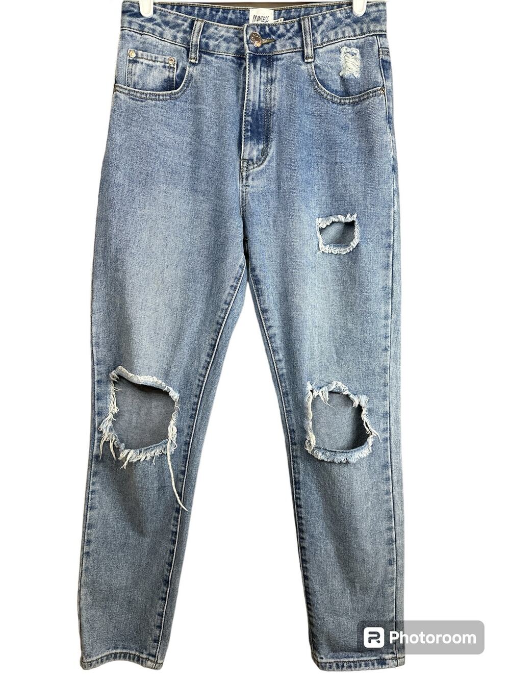 Princess Polly Light Wash Mom Distressed High Waisted Denim Blue Jeans Size 4